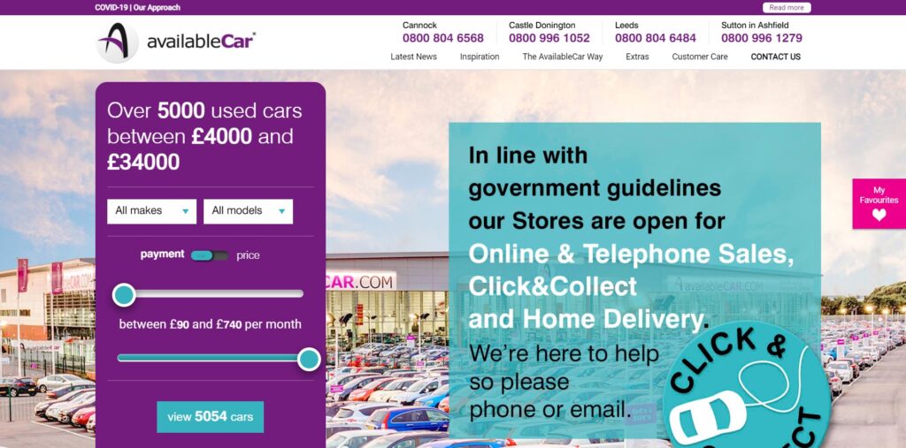 Available car homepage screenshot