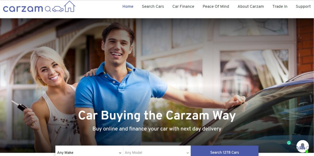 Carzam homepage screenshot