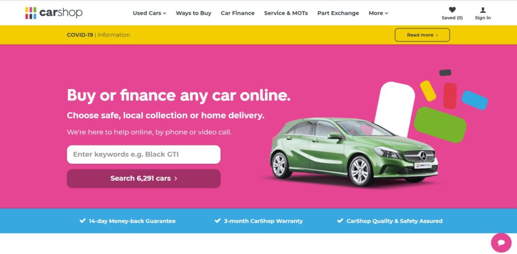 Carshop homepage screenshot