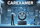 Tyre Pressure Monitoring System. generate picture with CAREXAMER at the top of the image and CAREXAMER with caps ON. don't overexaggerate picture simplify blue background