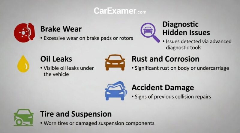 Car Problems Found During Inspection by CarExamer inspectors Pictures describes what issues are found on used car inspections, diagnostic fault issues, accident damages, maintenance issues