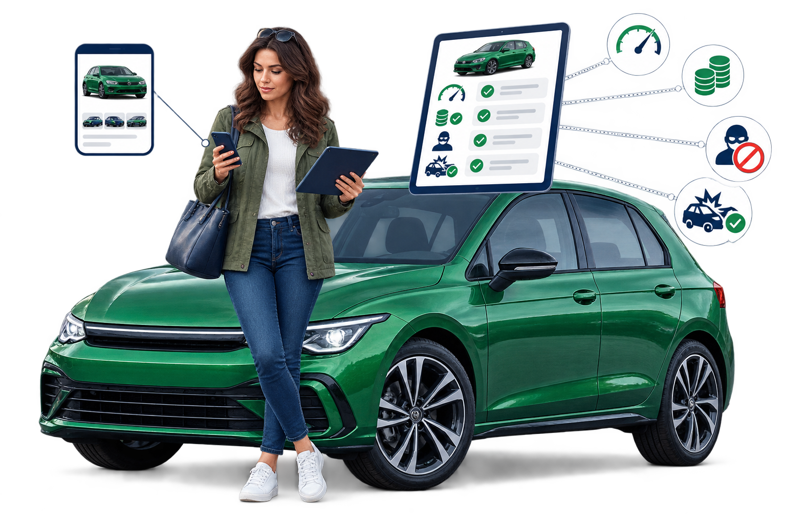 A used-car buyer comparing an advert with a vehicle history report