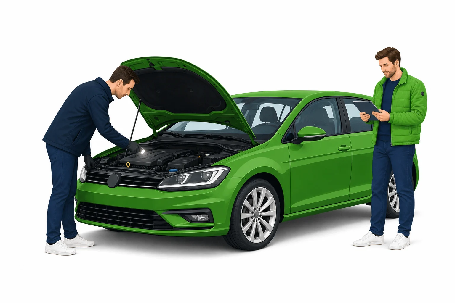 A used car receiving basic physical checks before a buying decision