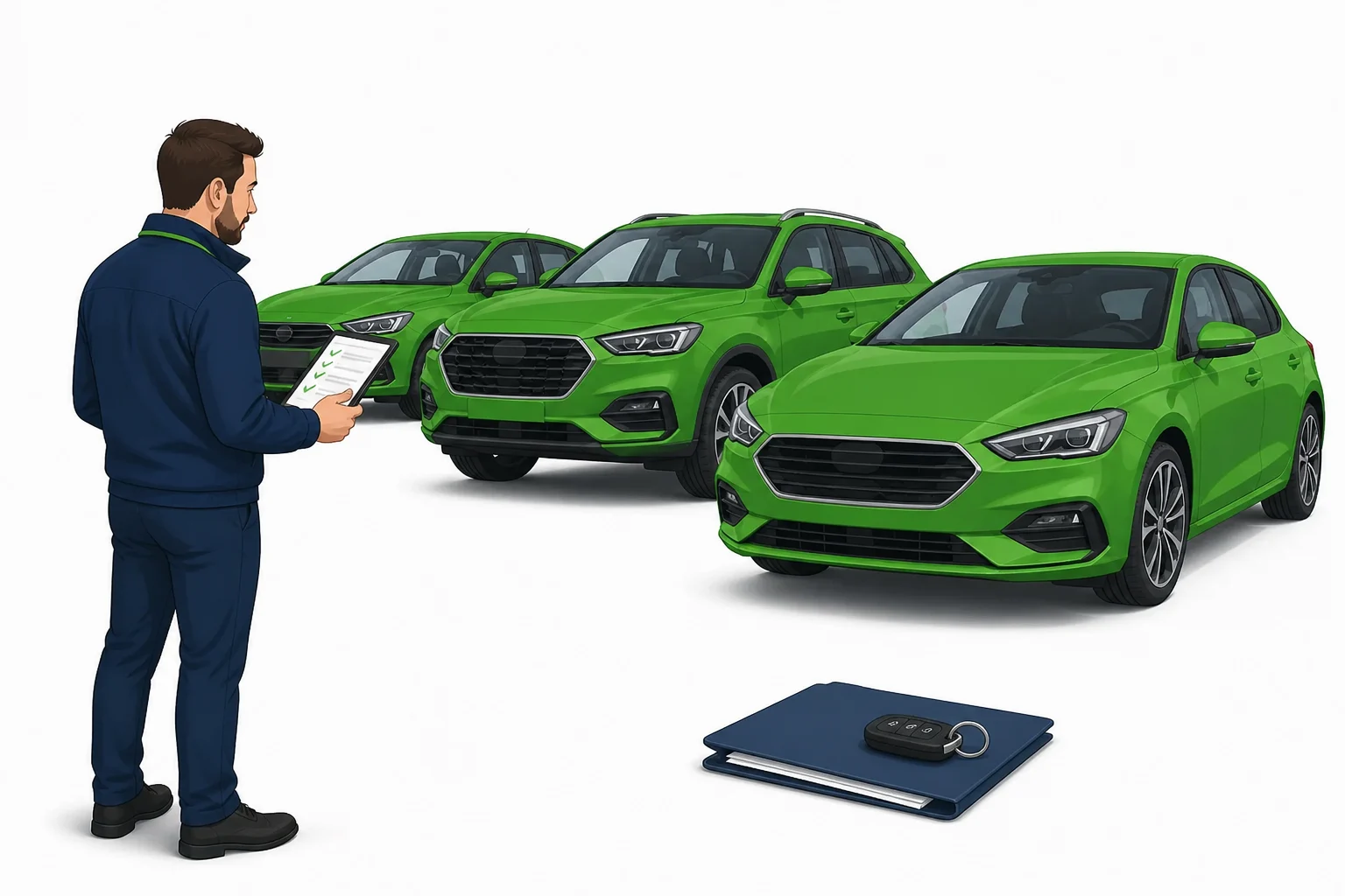 A sourcing specialist comparing ready-for-sale used cars