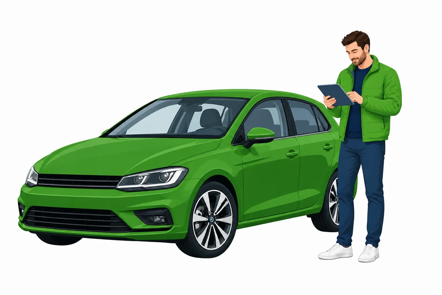 A used-car buyer reviewing vehicle information before arranging a viewing